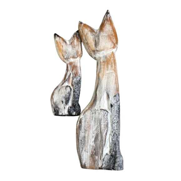 Set Of 2 Hand Carved Wooden & Painted Mama & Baby Siamese Cats 19" & 12"H - Picture 4 of 10